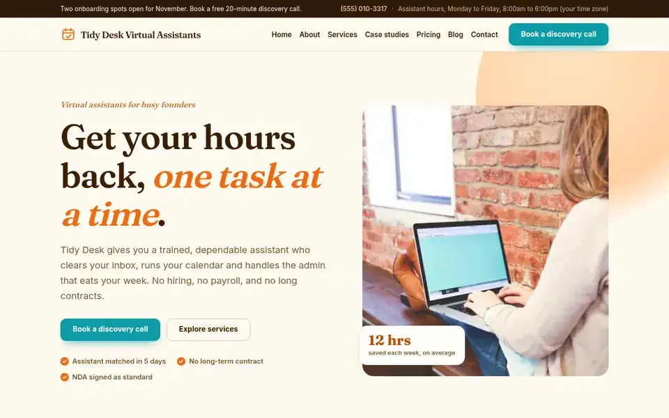 Citrus Editorial website design for virtual assistants