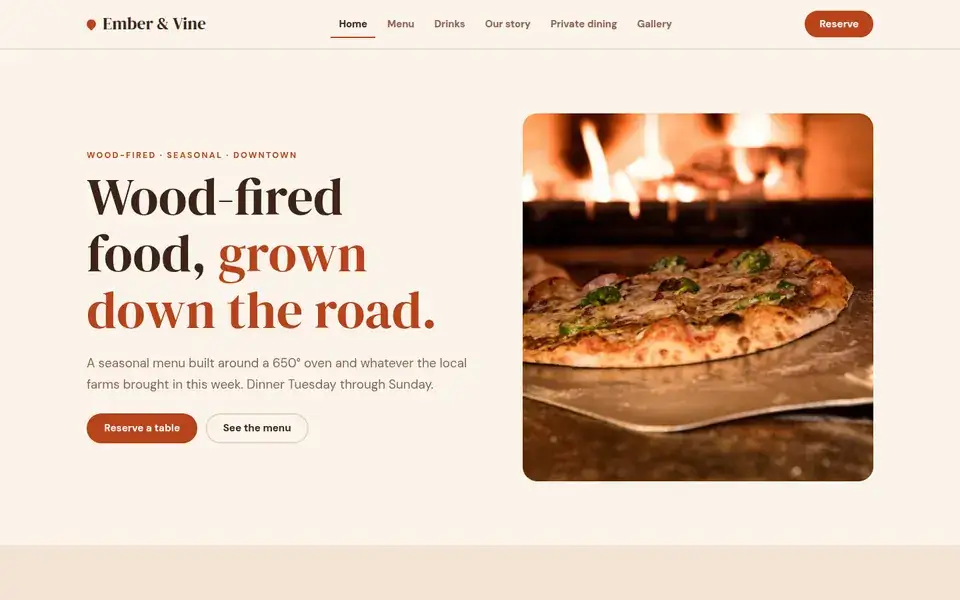 Ember Trattoria website design for restaurant & food