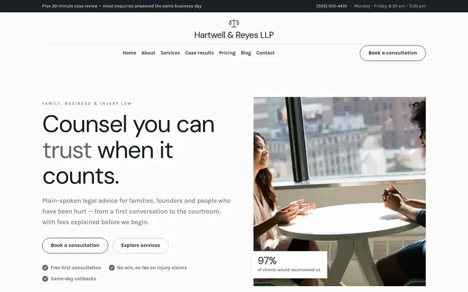 Plain Counsel website design for law firms