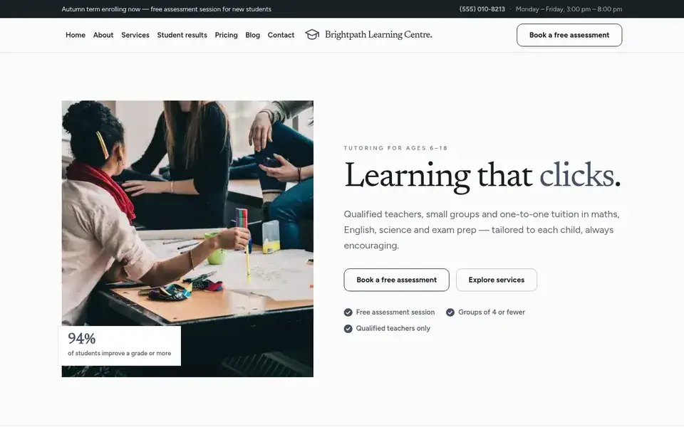 Plain Lesson website design for tutoring & education