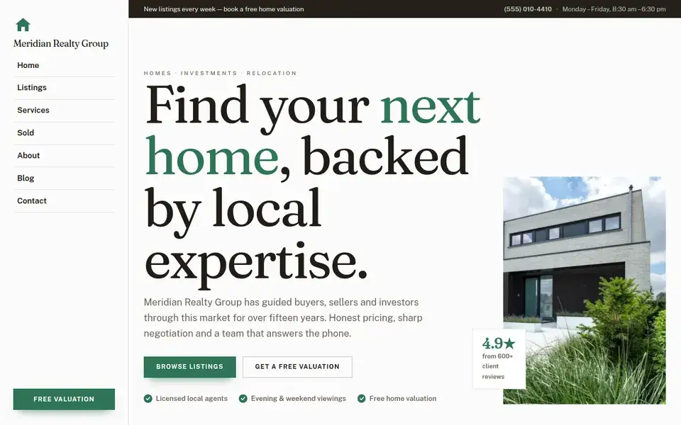 Open House White website design for real estate