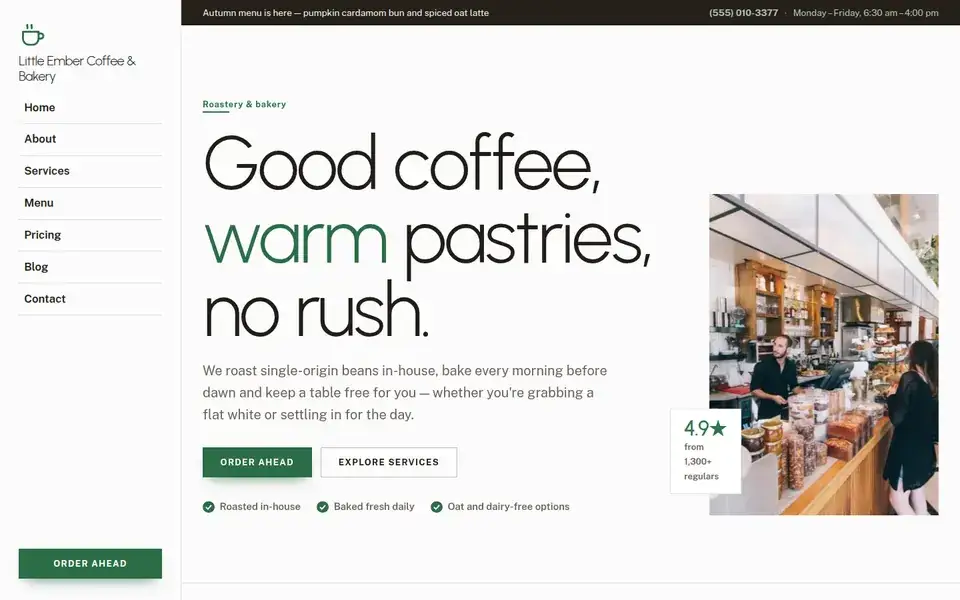 Plain Espresso website design for coffee & bakery