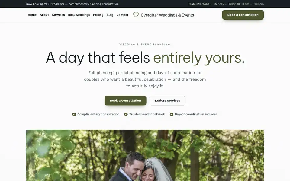 Plain Bouquet website design for weddings & events