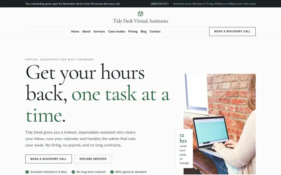 Plain Tidy website design for virtual assistants