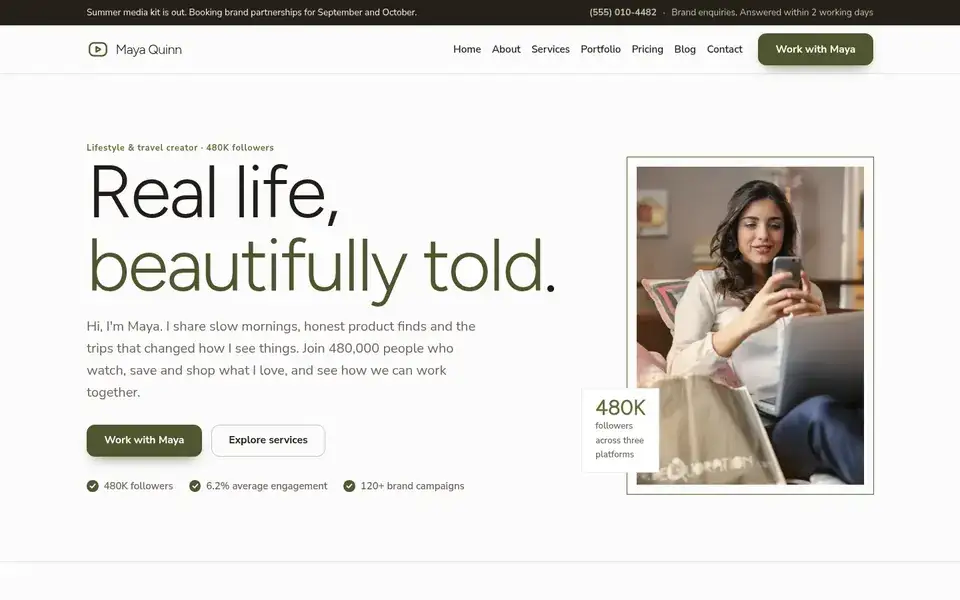 Plain Glow website design for influencers & creators