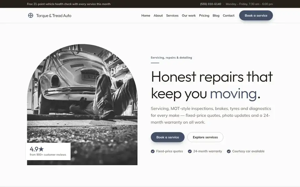 Plain Torque website design for auto repair