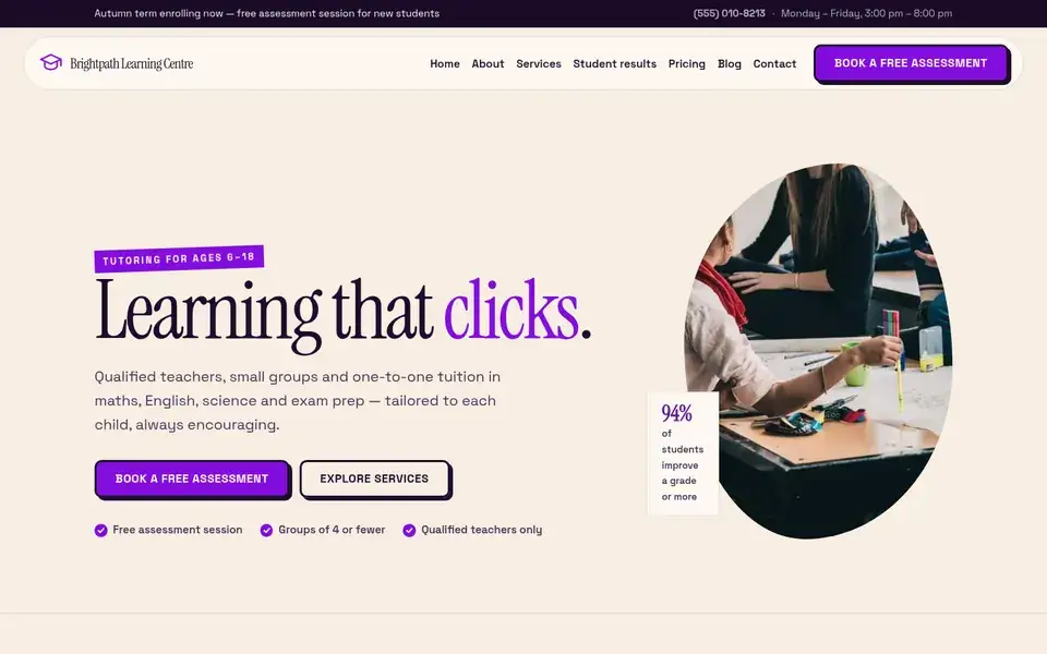 Quiz Portfolio website design for tutoring & education