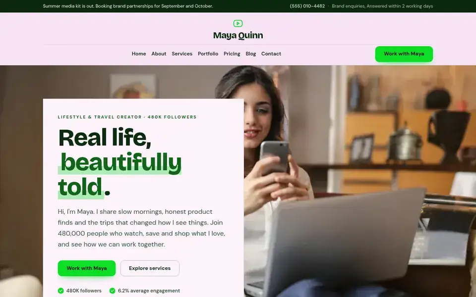 Lumen Portfolio website design for influencers & creators