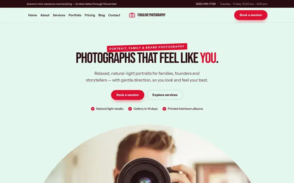 Exposure Portfolio website design for photography