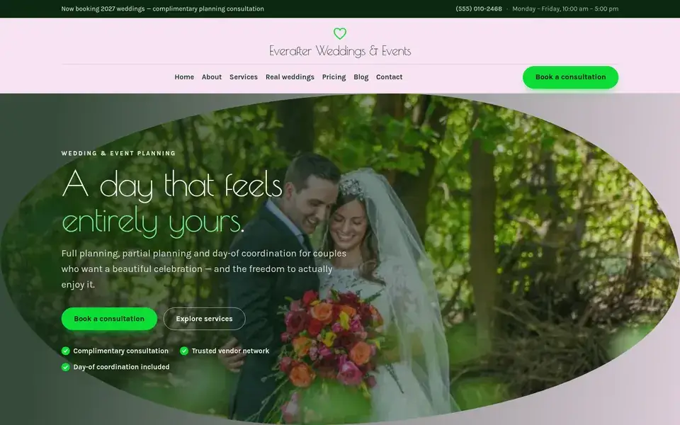 Toast Portfolio website design for weddings & events