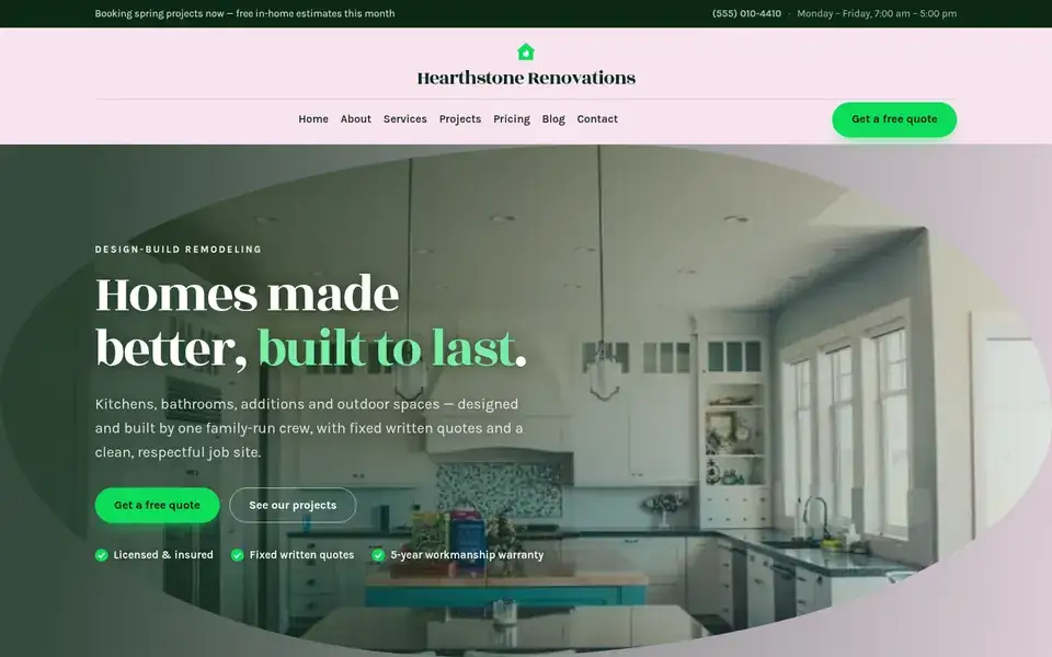 Blueprint Portfolio website design for home services & contractors