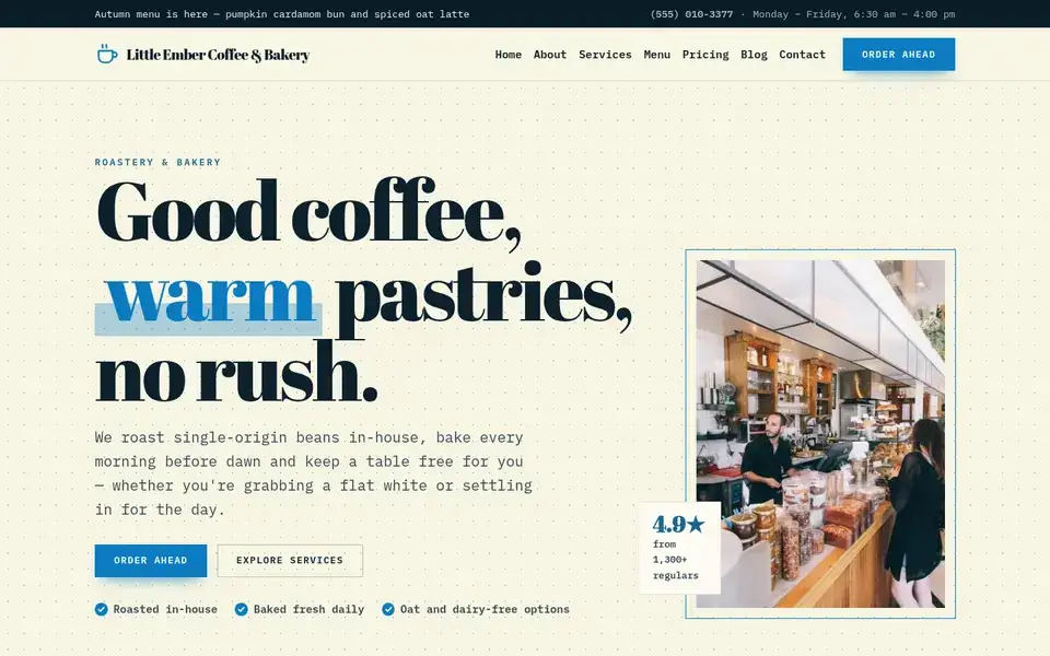 Latte Portfolio website design for coffee & bakery