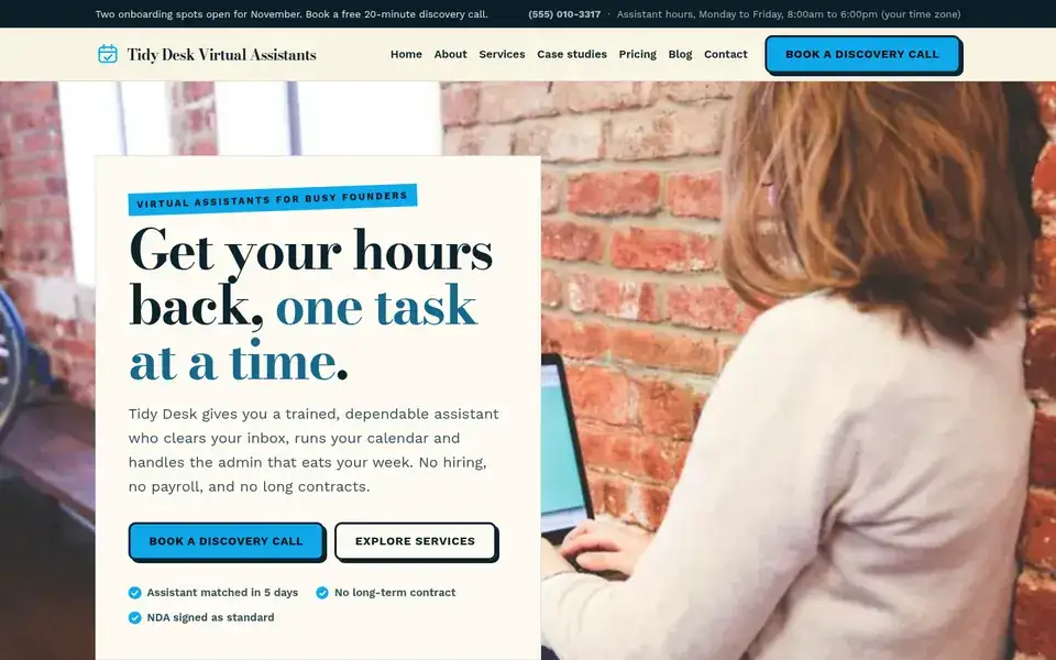 Calm Portfolio website design for virtual assistants