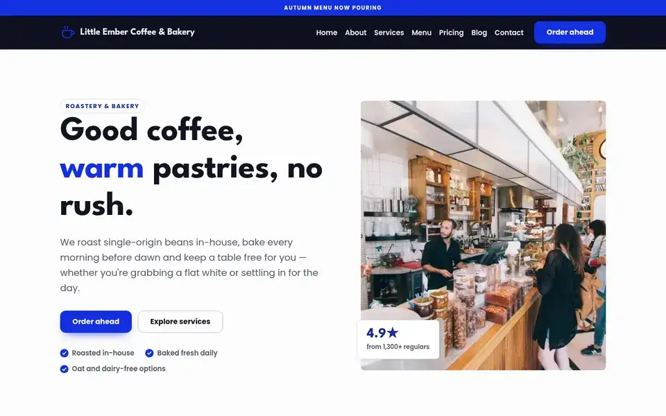 Pastry Shop website design for coffee & bakery
