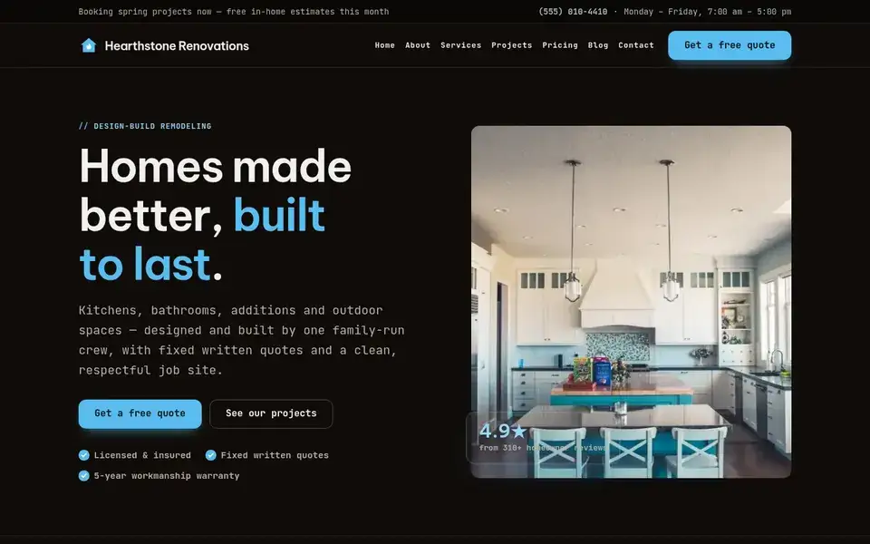 Midnight Job Site website design for home services & contractors