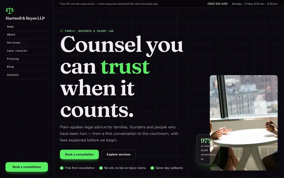 Midnight Clause website design for law firms