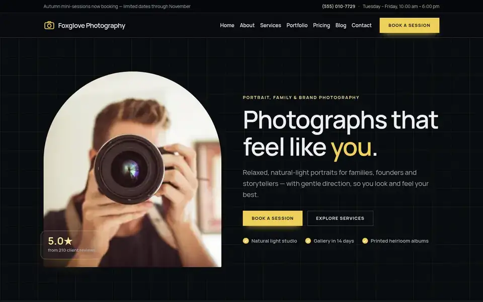 Midnight Focus website design for photography