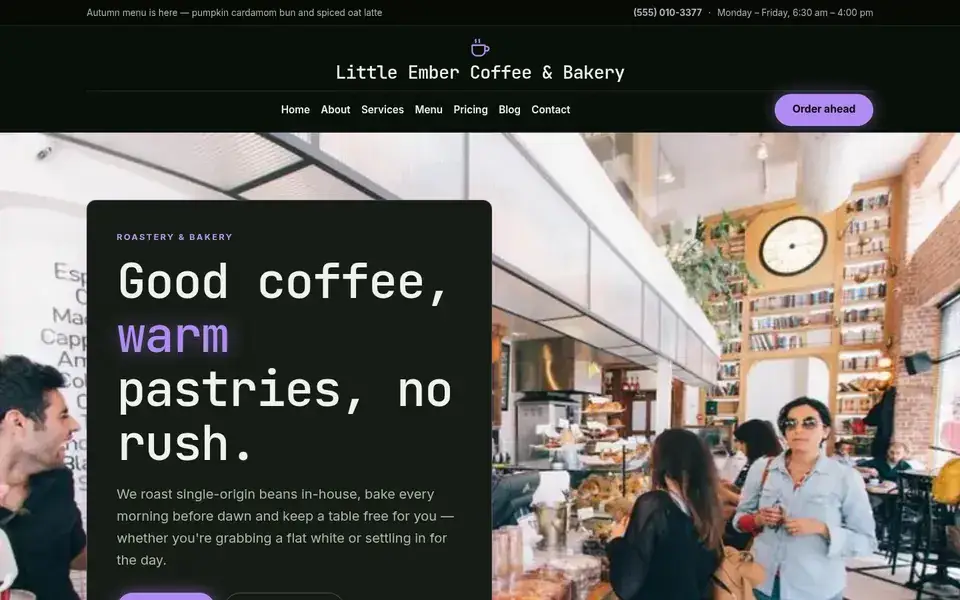 Midnight Sourdough website design for coffee & bakery