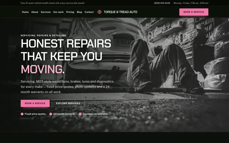 Midnight Camshaft website design for auto repair