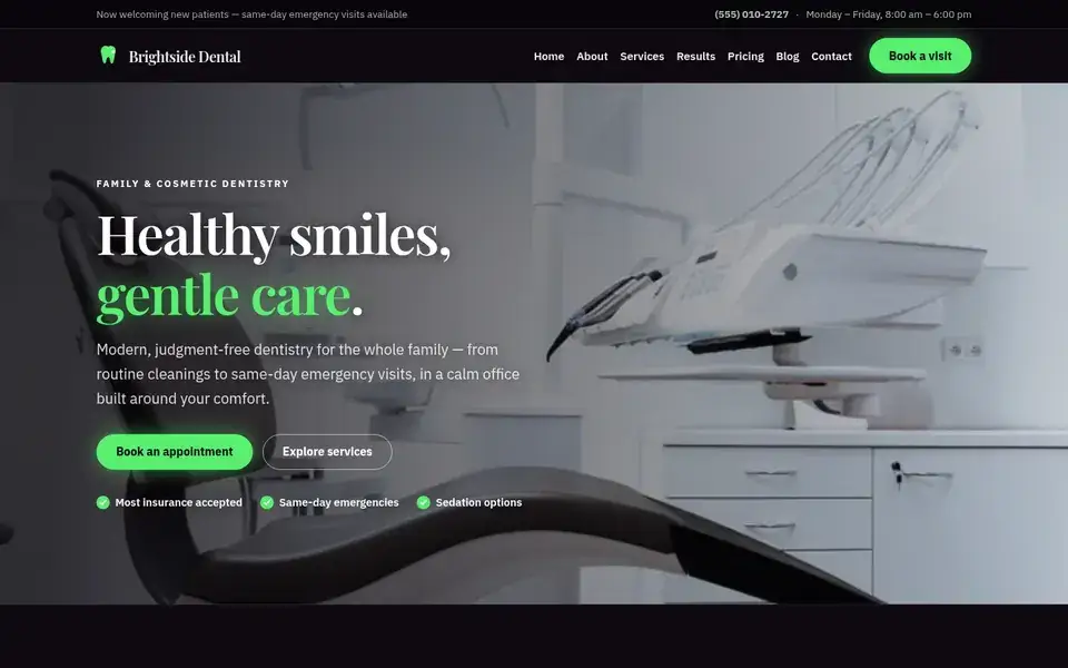 Midnight Molar website design for dental & clinic