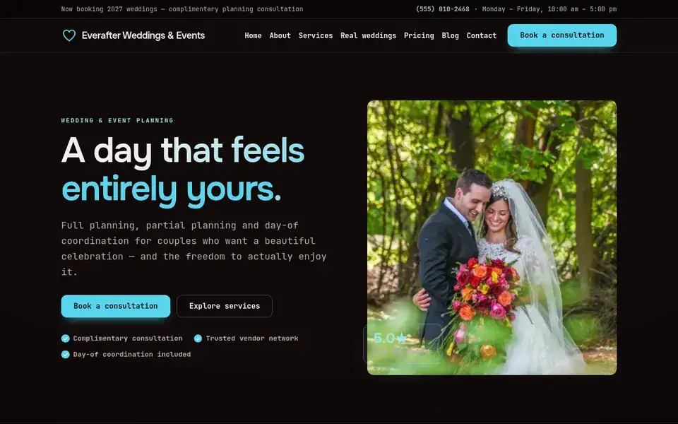 Midnight Garland website design for weddings & events