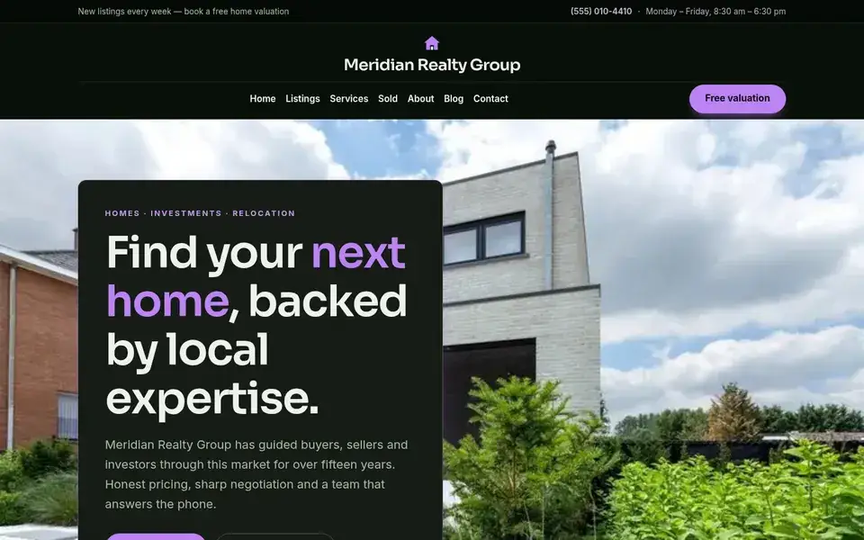 Midnight Skyline website design for real estate