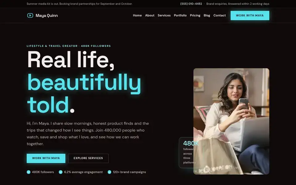 Midnight Vibe website design for influencers & creators