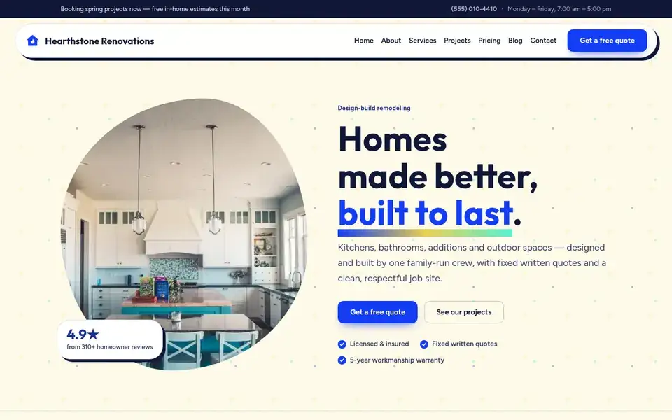 Block Party Builders website design for home services & contractors