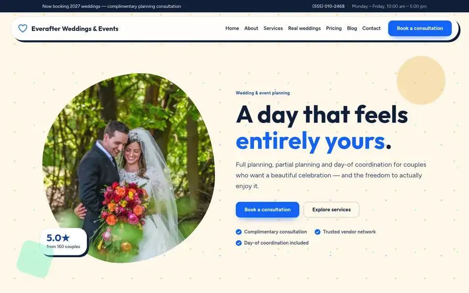 Blossom Party website design for weddings & events
