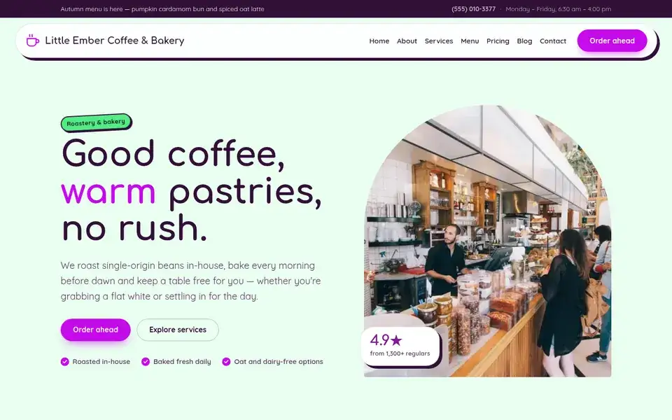 Barista Party website design for coffee & bakery