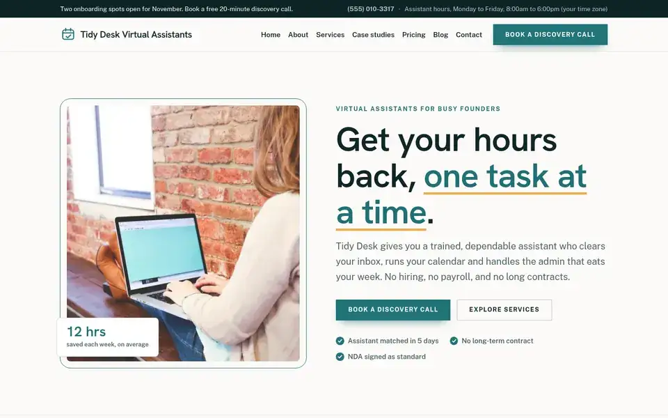 Sterling Tidy website design for virtual assistants
