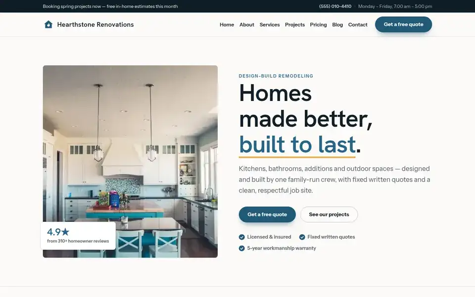 Sterling Build Co website design for home services & contractors