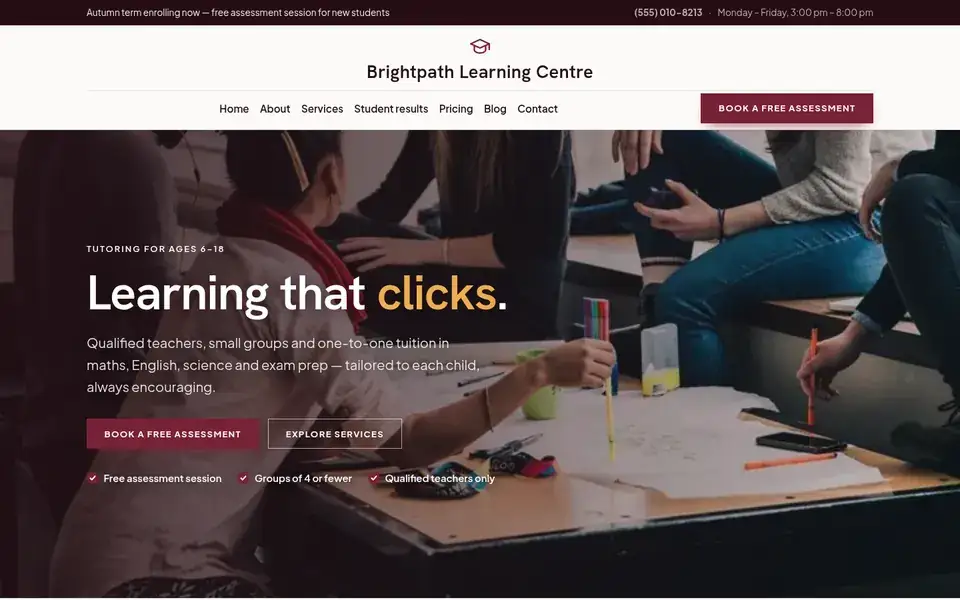 Sterling Lesson website design for tutoring & education