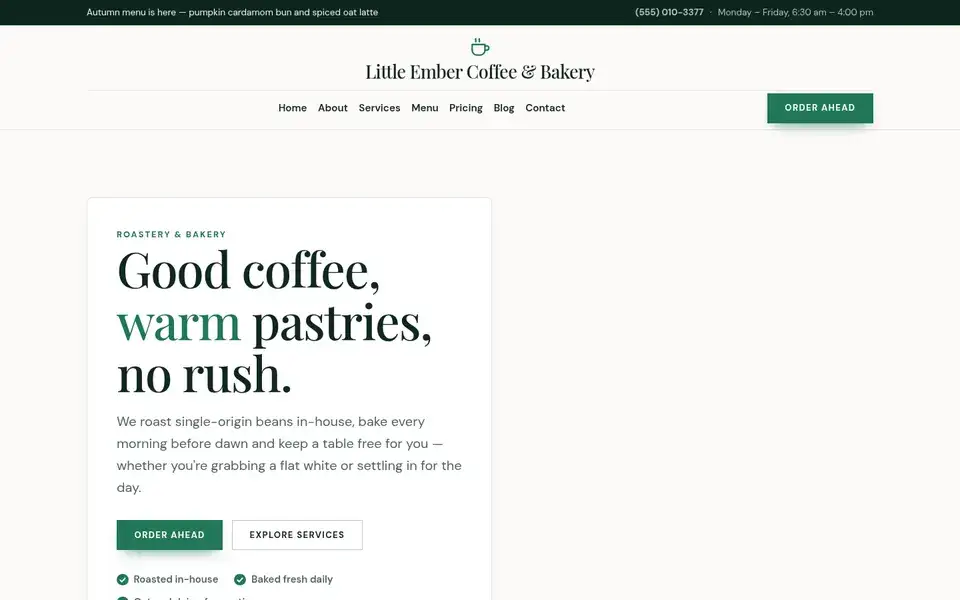 Sterling Espresso website design for coffee & bakery