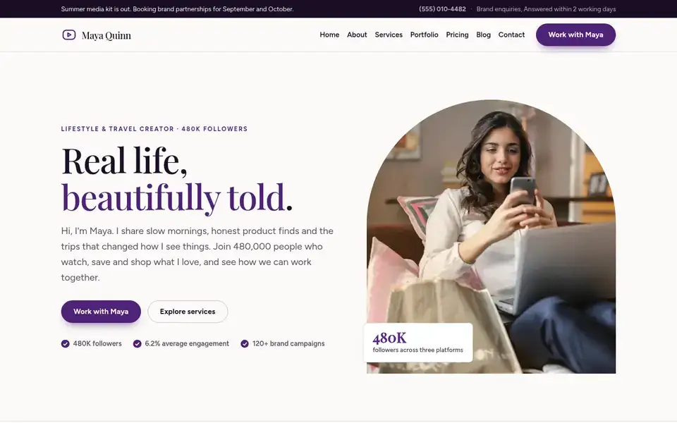 Sterling Glow website design for influencers & creators