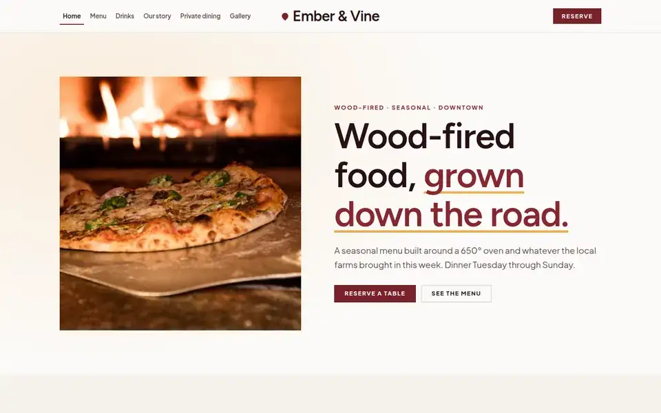 Sterling Supper Club website design for restaurant & food