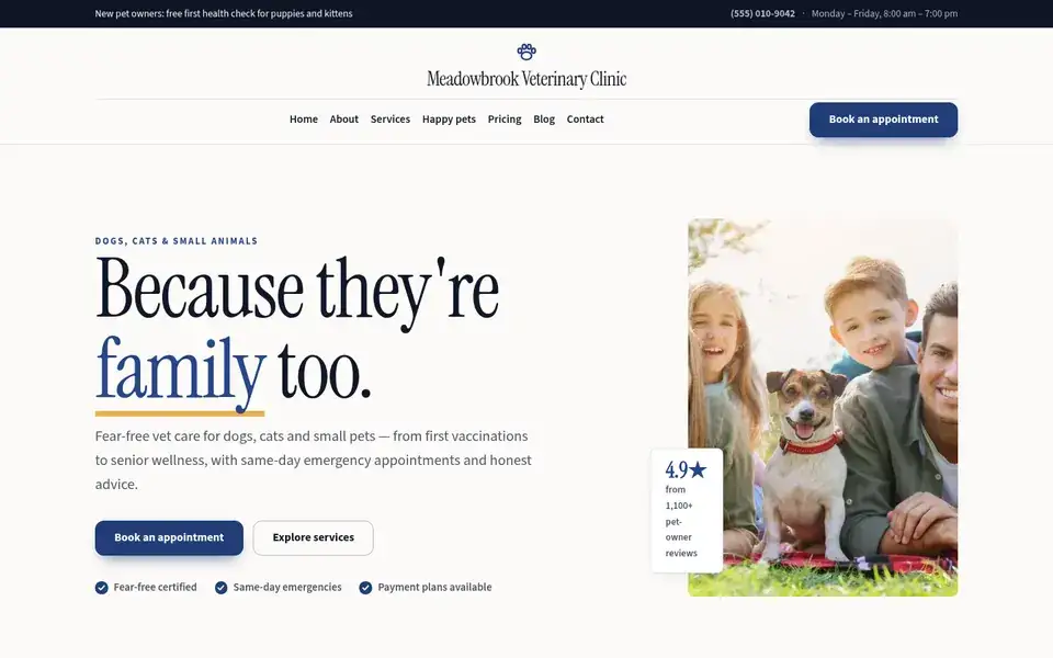 Sterling Paw website design for veterinary & pets